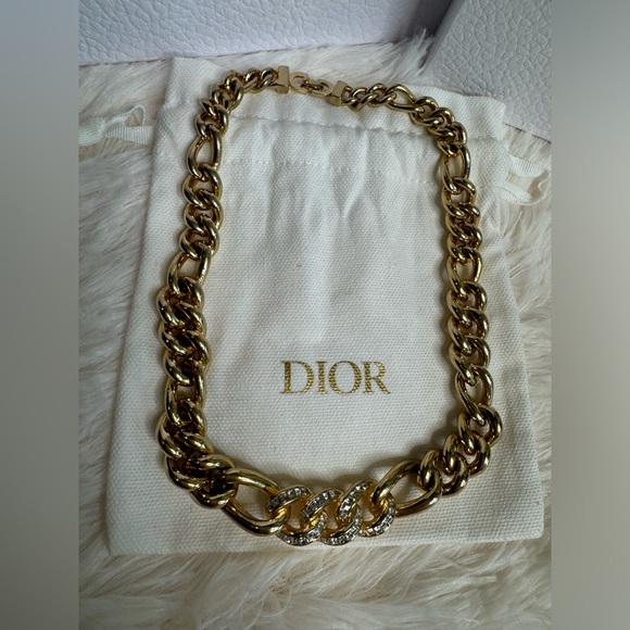 š„RARE, VINTAGEš„Christian Dior Curb Chain Necklace with Swavorski Crystals - Picture 3 of 8